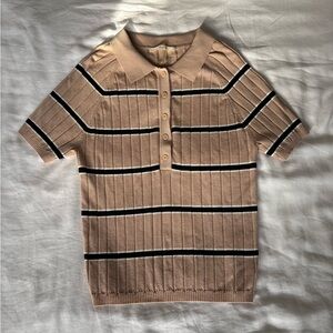 Striped Polo Sweater - Tan and Black